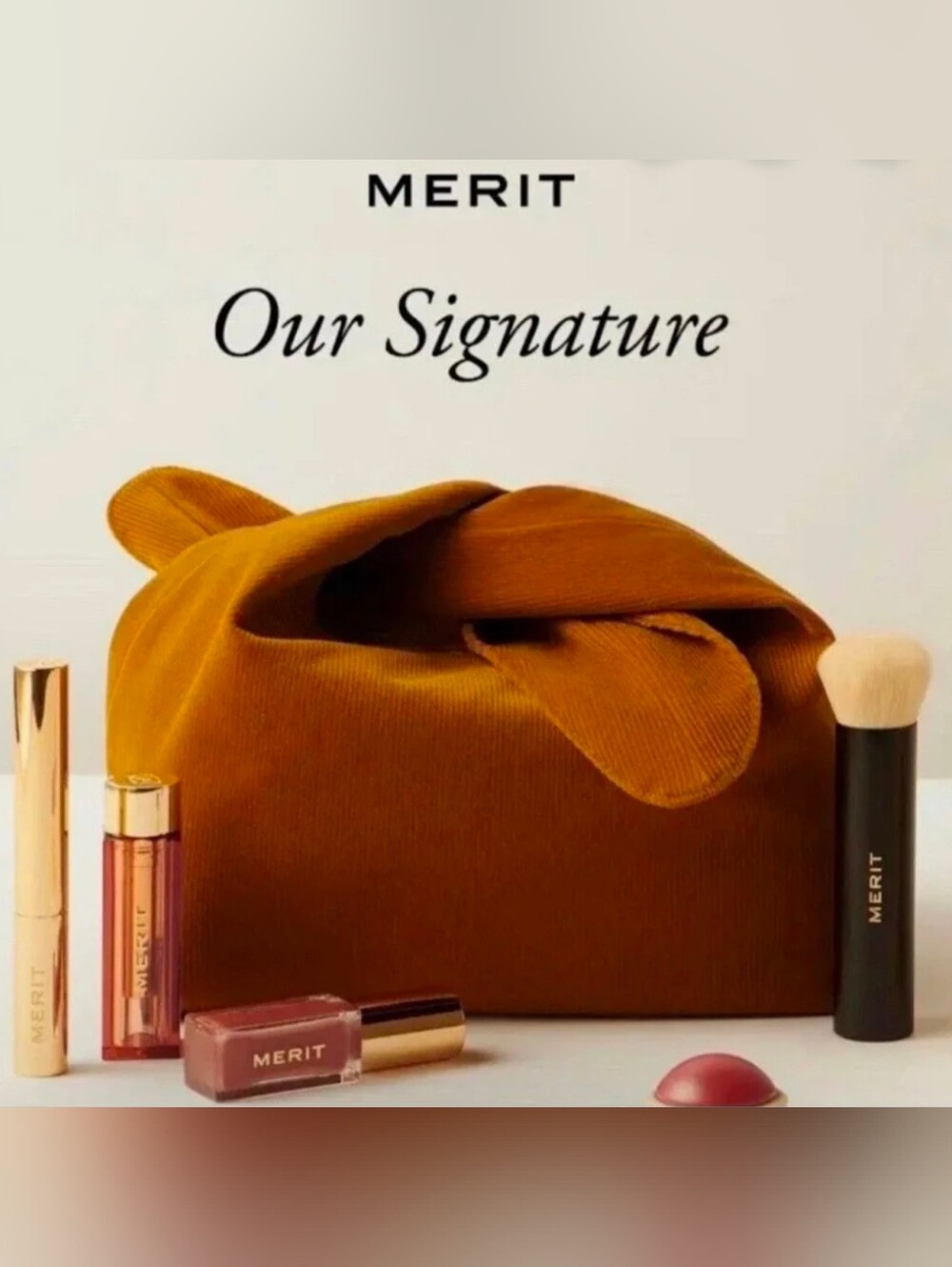 MERIT Signature Makeup Pouch in Warm Rust/Camel Corduroy